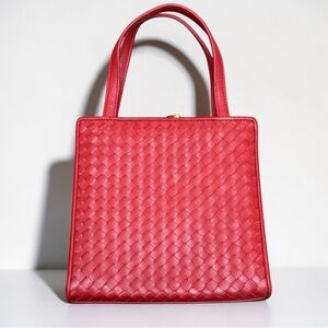 Vintage Ganson San Francisco Red Woven Leather Top Handle Bag Mini Purse
